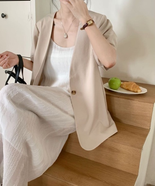 「emi+」 「zociya」ノーカラージャケット X-LARGE ベージュ レディース_画像3
