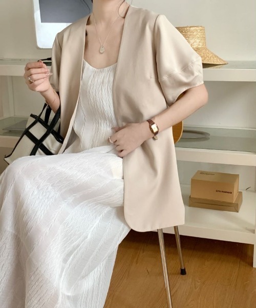 「emi+」 「zociya」ノーカラージャケット X-LARGE ベージュ レディース_画像7