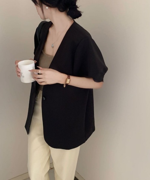 「emi+」 「zociya」ノーカラージャケット X-LARGE ベージュ レディース_画像9