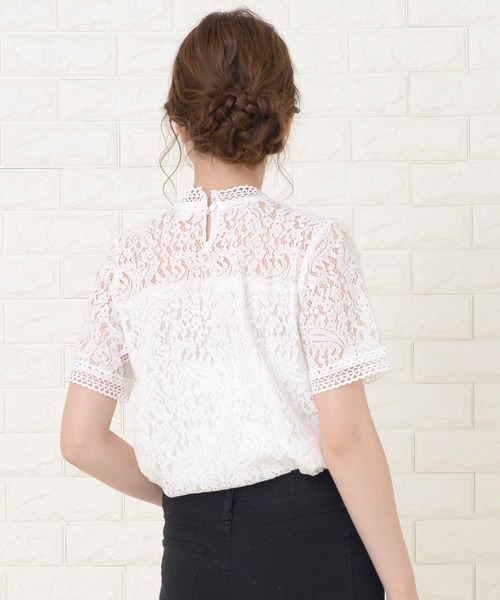 Lace Ladies ブラウス シャツ 立ち襟レース 半袖ブラウス