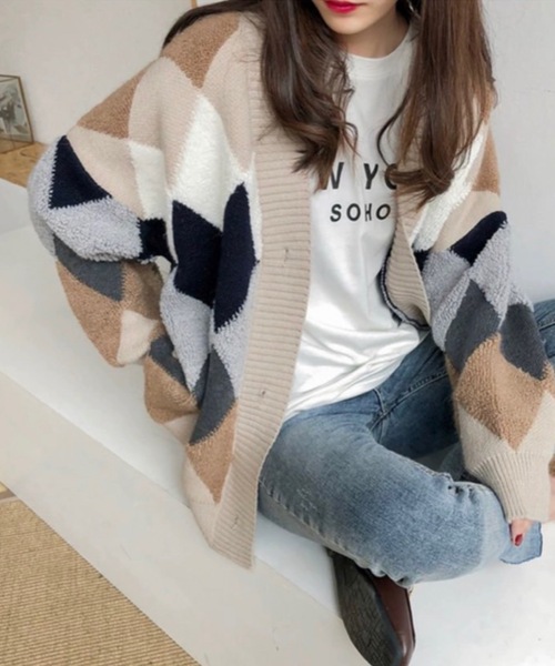 sakishimatokyo カーディガン 【ZOZO限定】「アーガイルニットカーデ