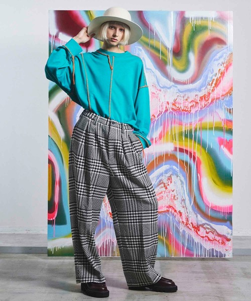 パンツ 「ユニセックスアイテム」千鳥ジャガード2タックインタック  