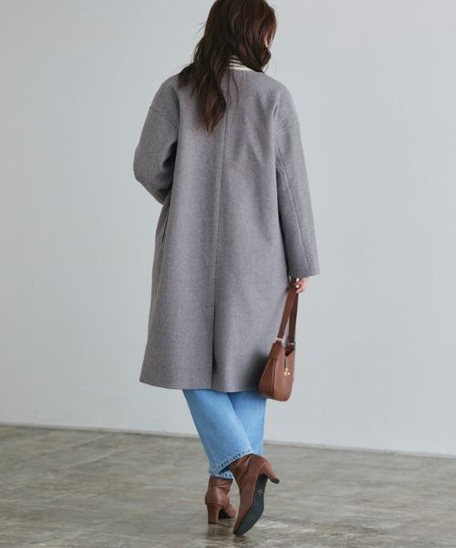 Pierrot（ピエロ） ノーカラーコート コート メルトンノーカラーコート