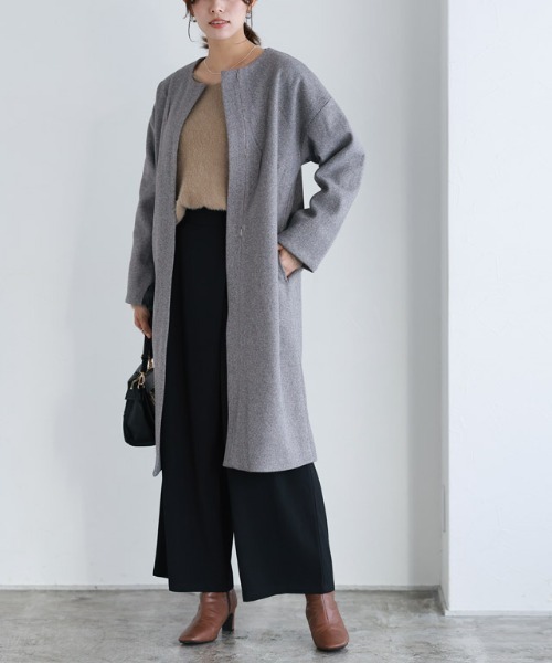 Pierrot（ピエロ） ノーカラーコート コート メルトンノーカラーコート