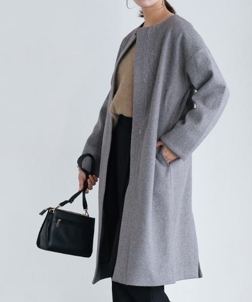 Pierrot（ピエロ） ノーカラーコート コート メルトンノーカラーコート