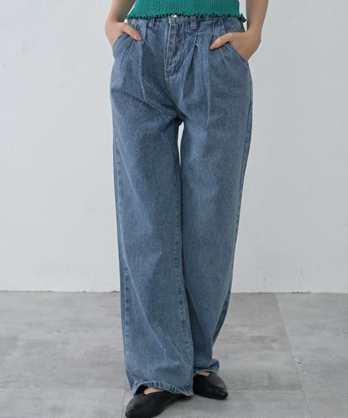 CLANE タックワイドデニムパンツ アイスブルー