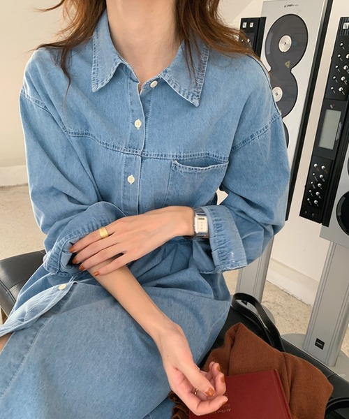 DAY CLOSET ワンピース レディース 長袖デニムシャツワンピース+腰紐 2