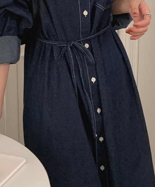 DAY CLOSET ワンピース レディース 長袖デニムシャツワンピース+腰紐 2