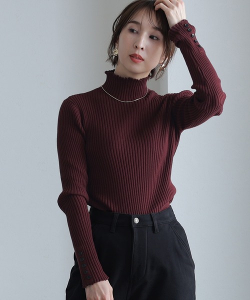ElegChic ニット セーター メロウ襟タートルネックリブニット