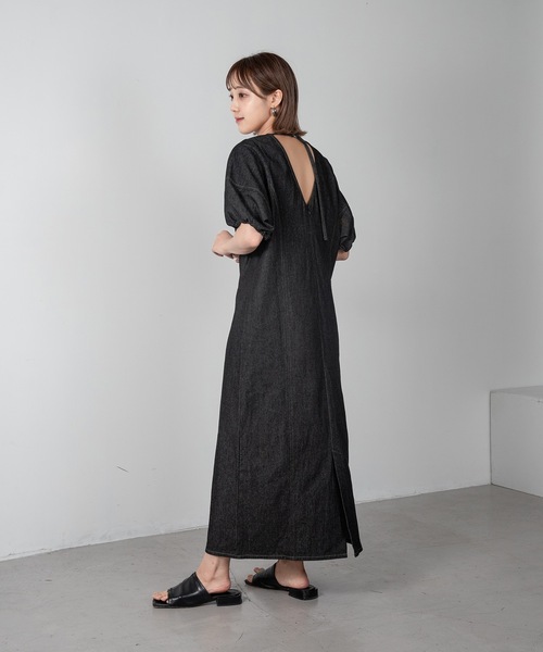 Amiur（エミレ） ワンピース 半袖 back open denim ops / バック 