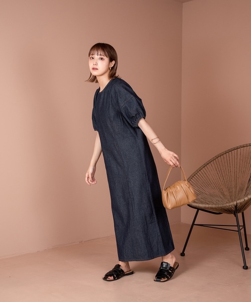 Amiur（エミレ） ワンピース 半袖 back open denim ops / バック 