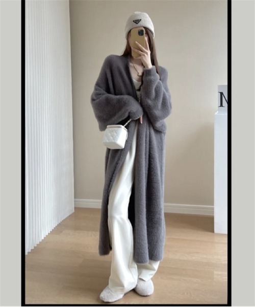 ロングカーディガン カーディガン シャギーオーバーロングカーディガン レディース