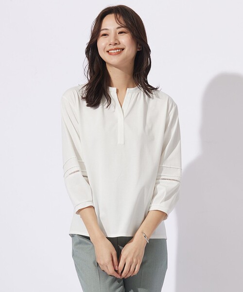 tシャツ 「洗える」プレーティングジャージー スキッパー カットソー レディース