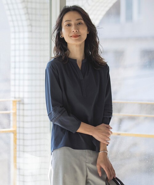 tシャツ 「洗える」プレーティングジャージー スキッパー カットソー レディース tシャツ 「洗える」プレーティングジャージー スキッパー
