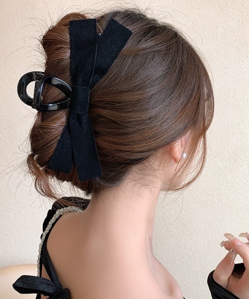 ブラックリボン ヘアクリップ plusnao バンスクリップ ヘアクリップ ブラックリボン ヘア