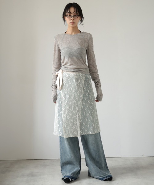 ✨新品✨24ss✨45R✨ リネンツイードのラップスカート✨完売品 レースラップスカート / AMERICAN HOLIC | ファッション通販