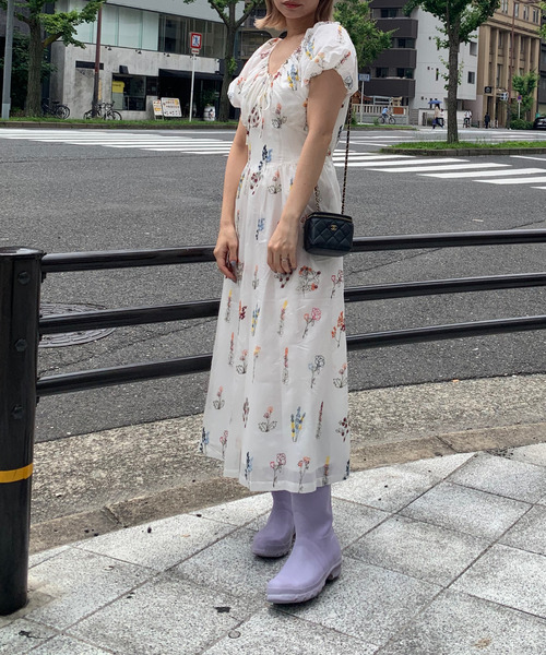 ワンピース 花柄刺繍 パフスリーブワンピース FX24L077「Fano Studios  