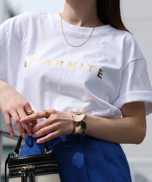 【45R】45rpm コットン100% 重陽の歳時記Tシャツ フロッキープリント ANGIE tシャツ フロッキープリント / 箔 メタリック プリント ロゴT