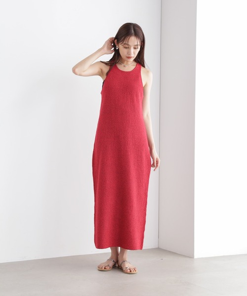 【美品　ノースリフレアニットワンピース】 To/】ハイゲージノースリフレアニットワンピース[品番