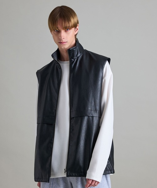 JUNRED（ジュンレッド） ベスト ジレ シンセティックレザーベスト