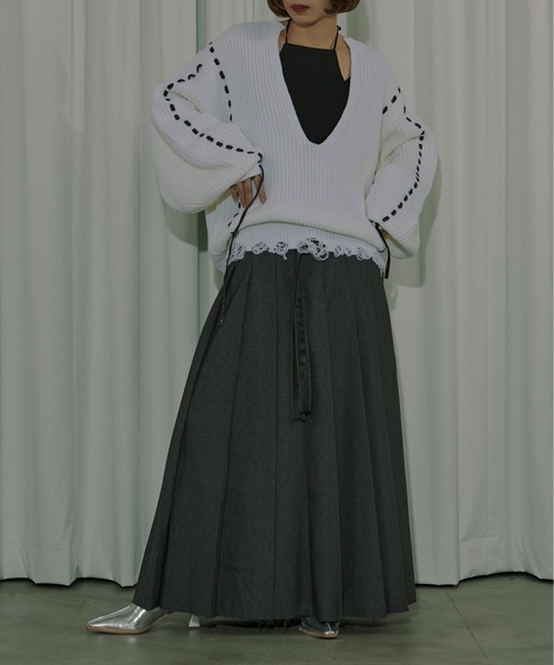 ニット セーター Cord stitch キーネックニット レディース Ezick ニット セーター Cord stitch キーネックニット
