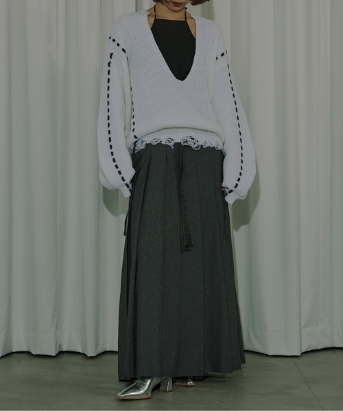 Ezick ニット セーター Cord stitch キーネックニット レディース