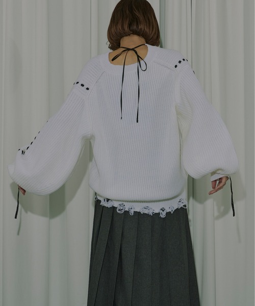 Ezick ニット セーター Cord stitch キーネックニット