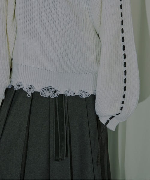 ニット セーター Cord stitch キーネックニット レディース Ezick ニット セーター Cord stitch キーネックニット