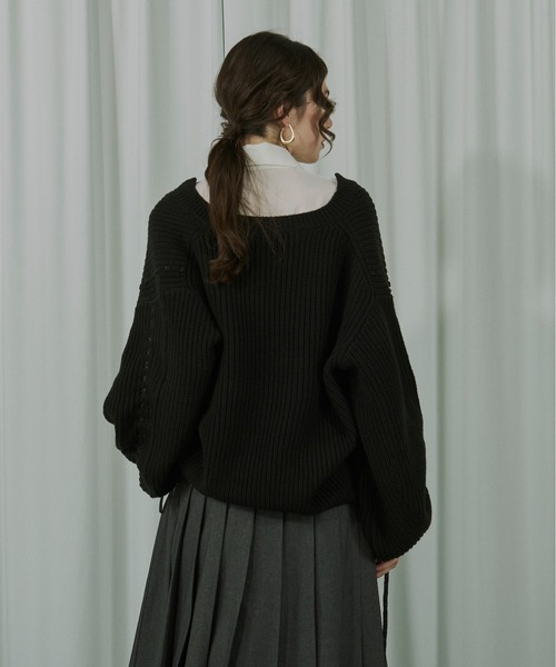 ニット セーター Cord stitch キーネックニット レディース Ezick ニット セーター Cord stitch キーネックニット