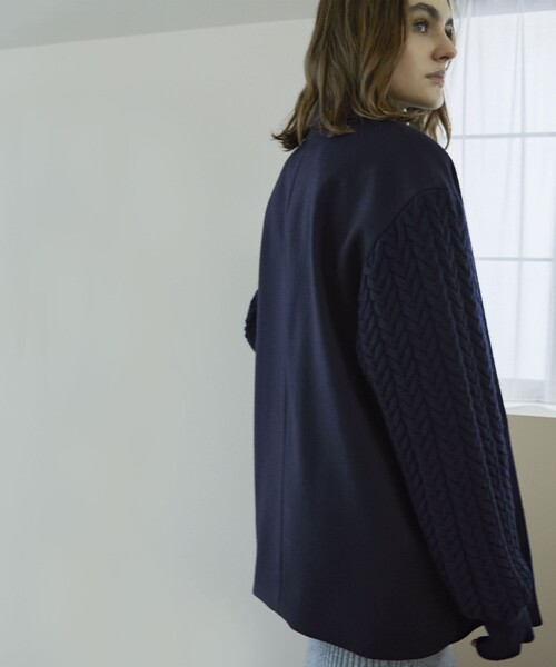 エポカ　ニットコート　ネイビー　セレモニー　オケージョン　40 EPOCA エポカ ニット コート サイズ40 ウール モヘヤ 襟ジップ 朱色