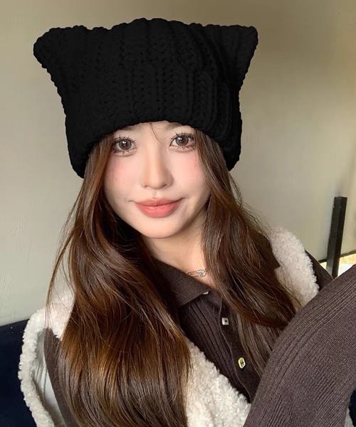 Chiina ニット帽 ニットキャップ Chiina/猫耳 ローゲージニット