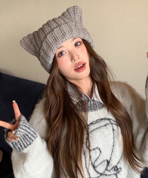 Chiina ニット帽 ニットキャップ Chiina/猫耳 ローゲージニット