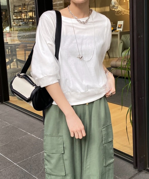 「DouDou」 半袖Tシャツ FREE オフホワイト レディース DouDou 「DouDou」 半袖カットソー FREE オフホワイト