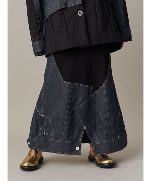 UN3D. 　MA-1ドッキングデニムスカート UN3D.（アンスリード） デニムスカート MA-1 DOCKING DENIM SKIRT / MA