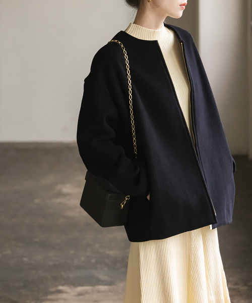 NOBLE（ノーブル） ノーカラーコート 36 ブラック レディース