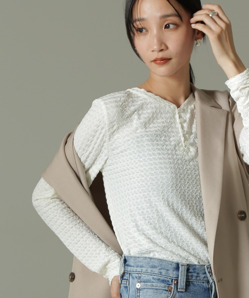 tシャツ 2WAYシャーリングトップス レディース NANO universe tシャツ 前後2WAYシャーリングカットトップス