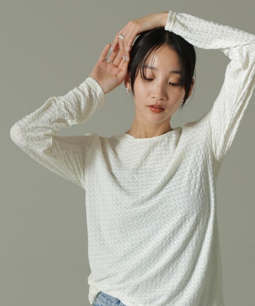 tシャツ 2WAYシャーリングトップス レディース NANO universe tシャツ 前後2WAYシャーリングカットトップス