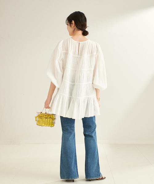 plage プラージュ ローンフリルブラウス　柔らかい　長袖　日本製 plage ブラウス シャツ cotton/silk tiered レディース
