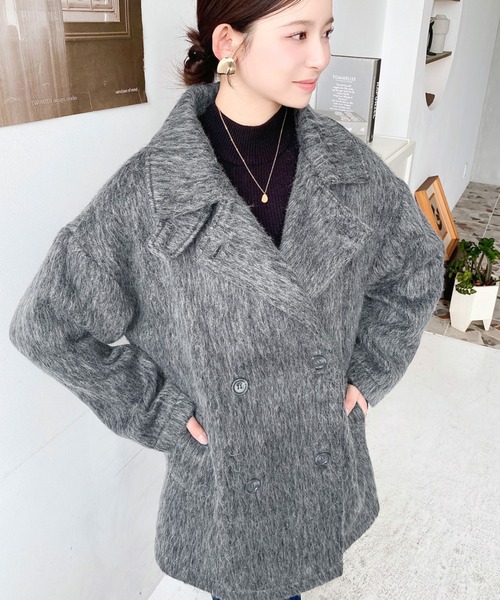 moment+ ピーコート pコート 2WAYアレンジカラーミドル丈メランジ