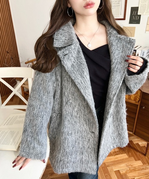 moment+ ピーコート pコート 2WAYアレンジカラーミドル丈メランジ