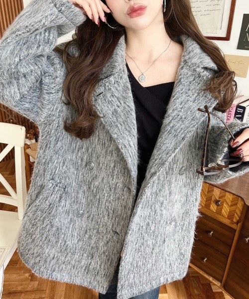 moment+ ピーコート pコート 2WAYアレンジカラーミドル丈メランジ