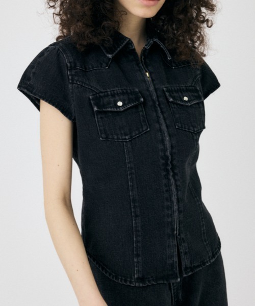 ブラウス シャツ 「セットアップ対応」CAP SLEEVE DENIM シャツ レディース