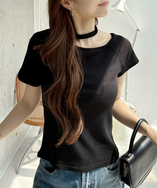 Ada. tシャツ 半袖 チョーカーデザイン カットアウト 半袖トップス