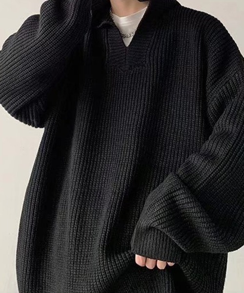 「aimoha」 Vネックニット X-LARGE ブラック メンズ_画像7