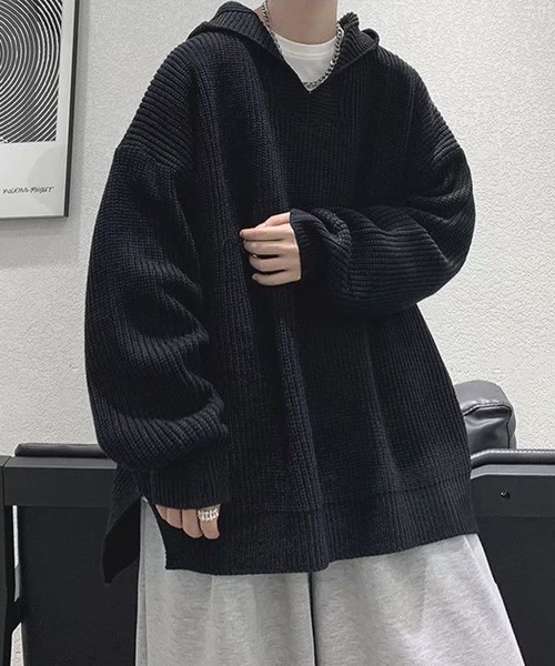 「aimoha」 Vネックニット X-LARGE ブラック メンズ_画像9