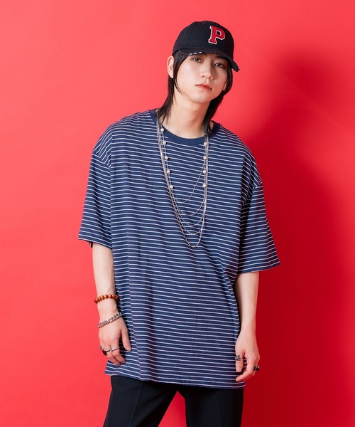tシャツ a.p.o.v. ピンボーダーコットンオーバーサイズTシャツ メンズ