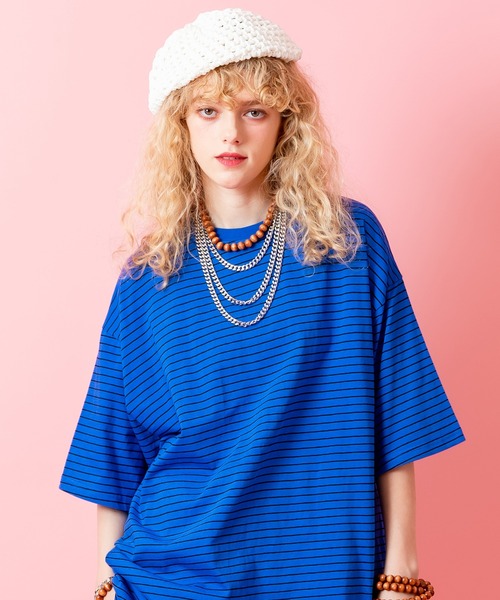 tシャツ a.p.o.v. ピンボーダーコットンオーバーサイズTシャツ メンズ