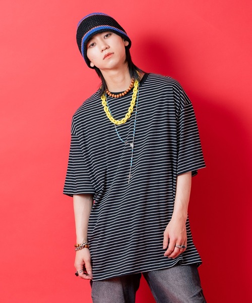 tシャツ a.p.o.v. ピンボーダーコットンオーバーサイズTシャツ メンズ