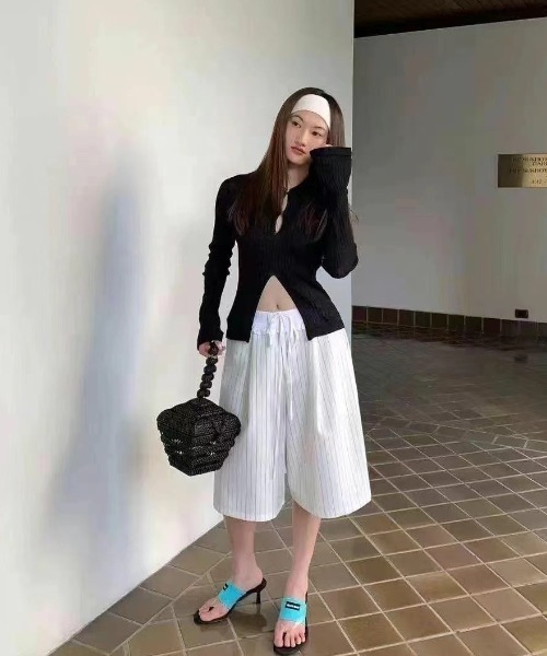 ROOP TOKYO ハーフパンツ ワイドパンツ パンツ Striped Bermuda Pants
