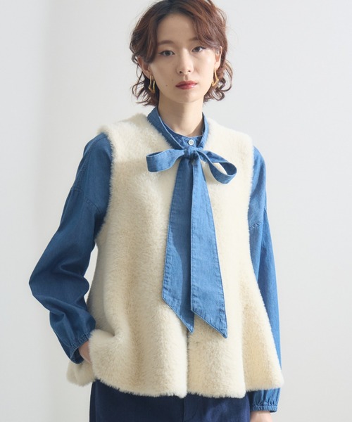ベスト ジレ Dignite Collier フェザーヤーンペプラムジレ レディース